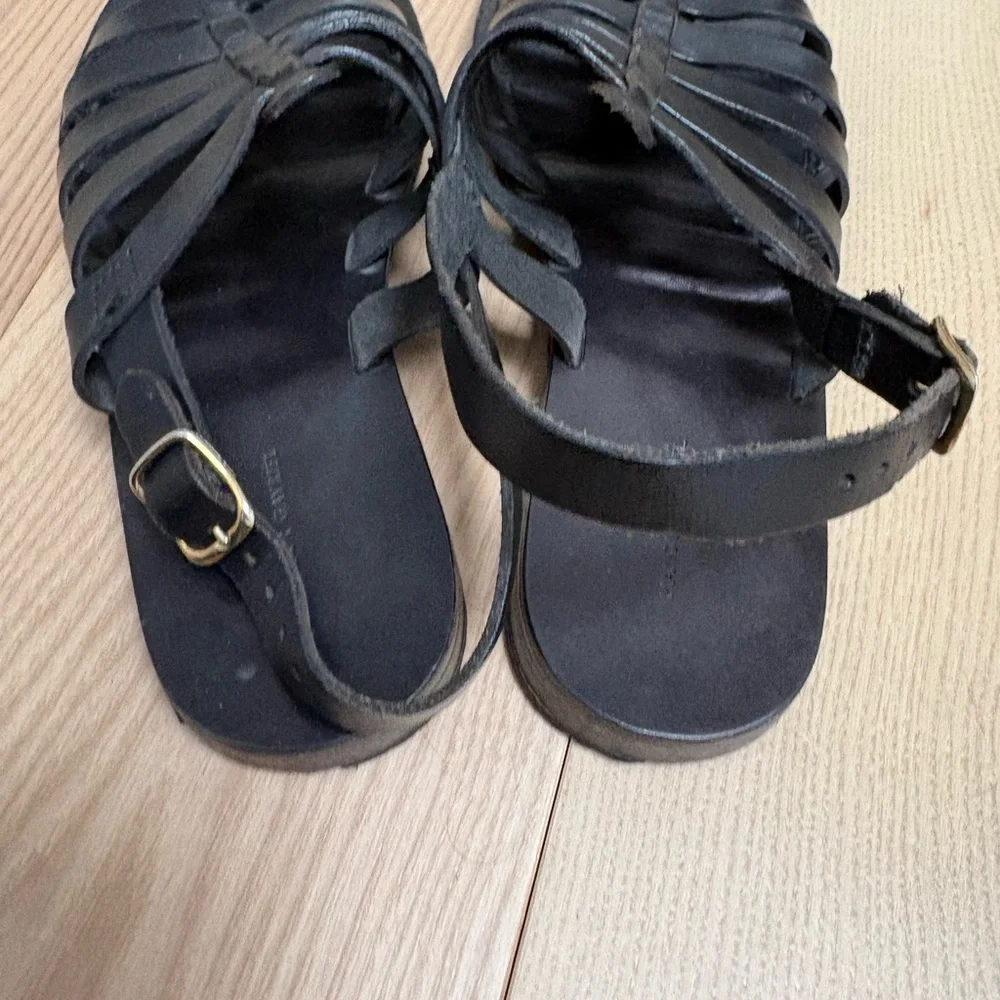 Mansur Gabriel - black leather gladiator strap summer flat sandals size 36 US 6 - Picture 4 of 5